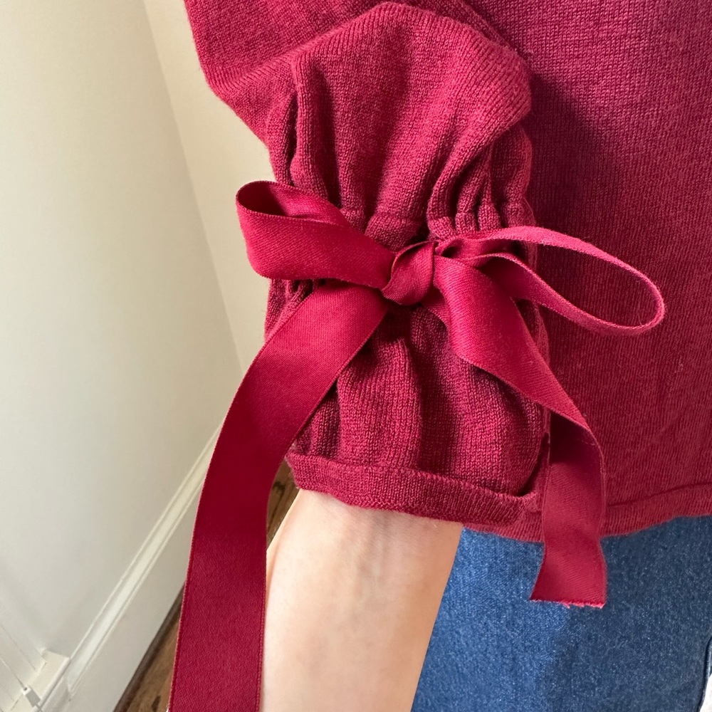 MAX STUDIO Red Sweater with Bow Tie Sleeves Sz S - Picture 4 of 9